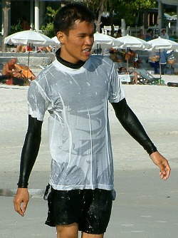 wet cotton swim shirt for sun protection