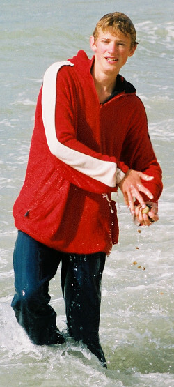 fleece red pullover swimming in clothes