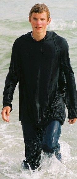 Wet jeans and hoodie